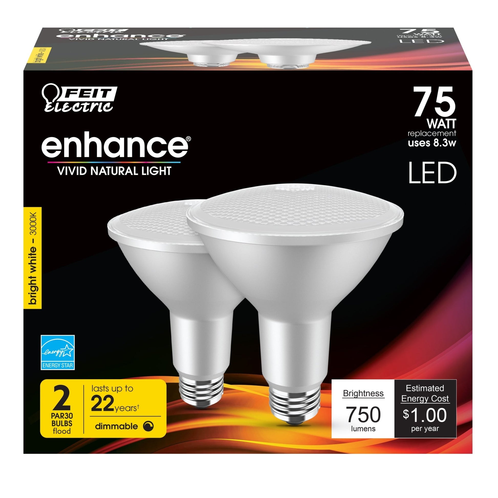 8.3W (75W Replacement) Bright White (3000K) E26 Base PAR30 Dimmable Enhance Reflector LED (2 - Pack) - Worldwide Electric Supplies