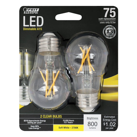 8.5W (75W Replacement) A15 Dimmable Soft White Enhance Glass Filament (2 - Pack) - Worldwide Electric Supplies
