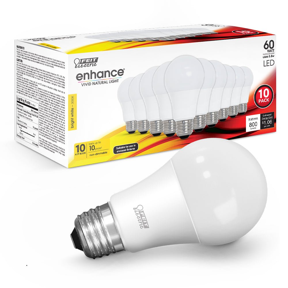 8.8W (60W Replacement) Bright White (3000K) A19 General Purpose LED (10 - Pack) - Worldwide Electric Supplies