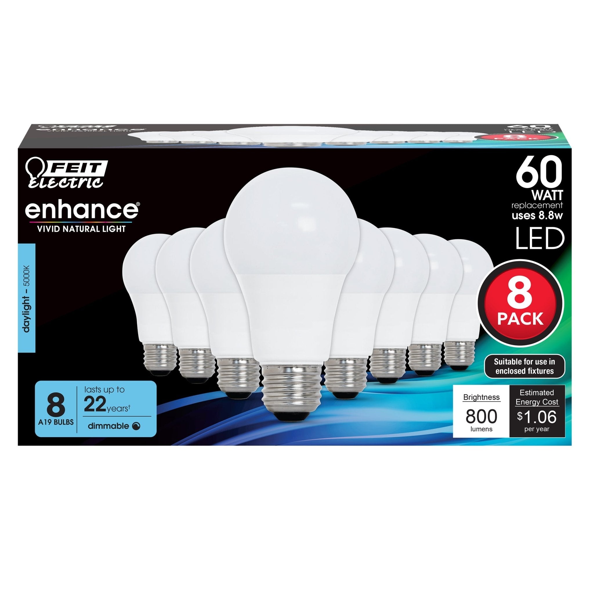 8.8W (60W Replacement) Daylight (5000K) A19 (E26 Base) Dimmable LED Light Bulb (8 - Pack) - Worldwide Electric Supplies