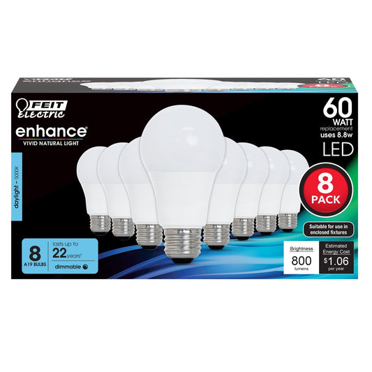 8.8W (60W Replacement) Daylight (5000K) A19 (E26 Base) Dimmable LED Light Bulb (8 - Pack) - Worldwide Electric Supplies