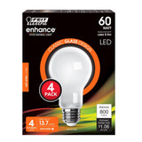 8.8W (60W Replacement) Soft White (2700K) A19 Enhance Dimmable Glass Filament General Purpose LED (4 - Pack) - Worldwide Electric Supplies