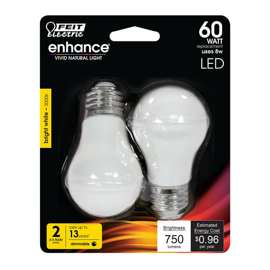 8W (60W Replacement) Bright White (3000K) A15 Dimmable Filament White Glass LED Light Bulb (2 - Pack) - Worldwide Electric Supplies