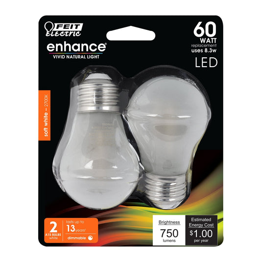 8W (60W Replacement) Soft White (2700K) E26 Base A15 Dimmable Glass Filament Enhance (2 - Pack) - Worldwide Electric Supplies