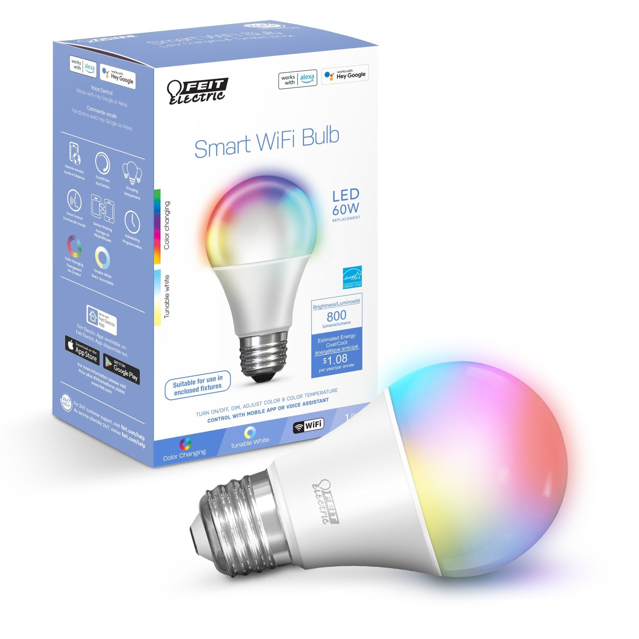 9W (60W Replacement) Color Changing RGBW A19 Alexa Google Smart Wi - Fi Bulb - Worldwide Electric Supplies