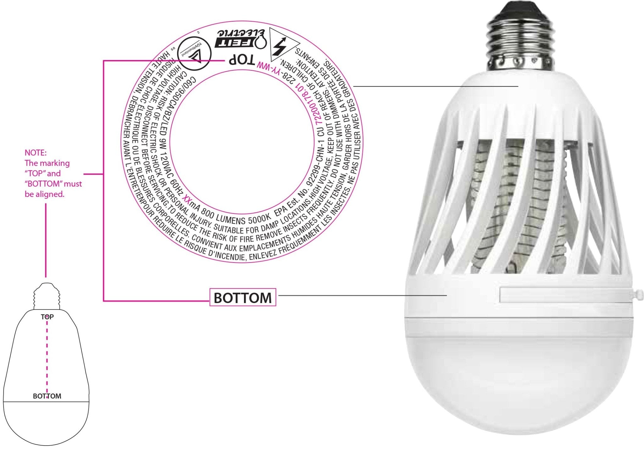 9W (60W Replacement) Daylight (5000K) E26 Base Cylinder Shape Bug Zapper + Light Bulb - Worldwide Electric Supplies