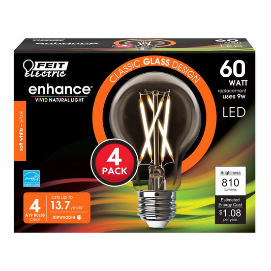9W (60W Replacement) Soft White (2700K) A19 Shape (E26 Base) Filament LED Light Bulb (4 - Pack) - Worldwide Electric Supplies